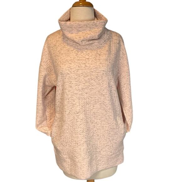 RBX Cowl Neck Heavy Knit Quilted Tunic Pullover Light Pink Sz Med Front Pockets - Picture 2 of 13
